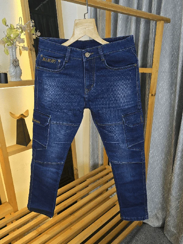 Comfortable Fashion Pocket Patch Denim Jeans Blue