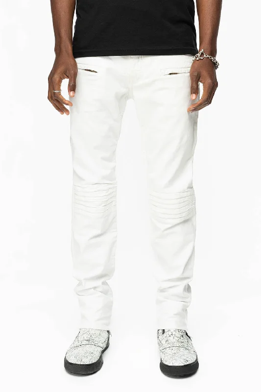 Relaxed Dresses MENS MOTO BIKER JEANS IN WHITE