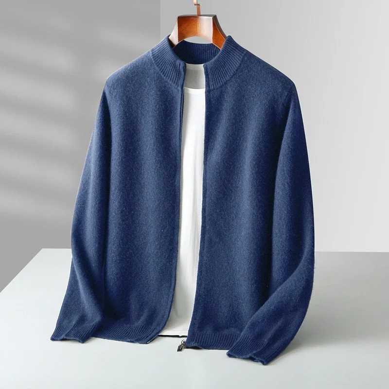 Relaxed Wear Pure Wool Knit Double-strand Thickening Stand Collar Cashmere Cardigan