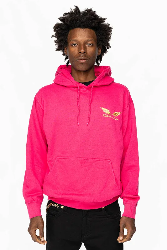 Urban Chic PULLOVER HOODIE IN FUSCHIA WITH GOLD WINGS EMBROIDERY