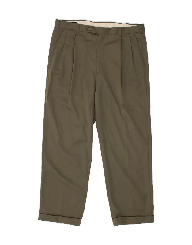 Breezy Comfort BROOKS BROTHERS Mens Pegged Suit Trousers W38 L30 Khaki