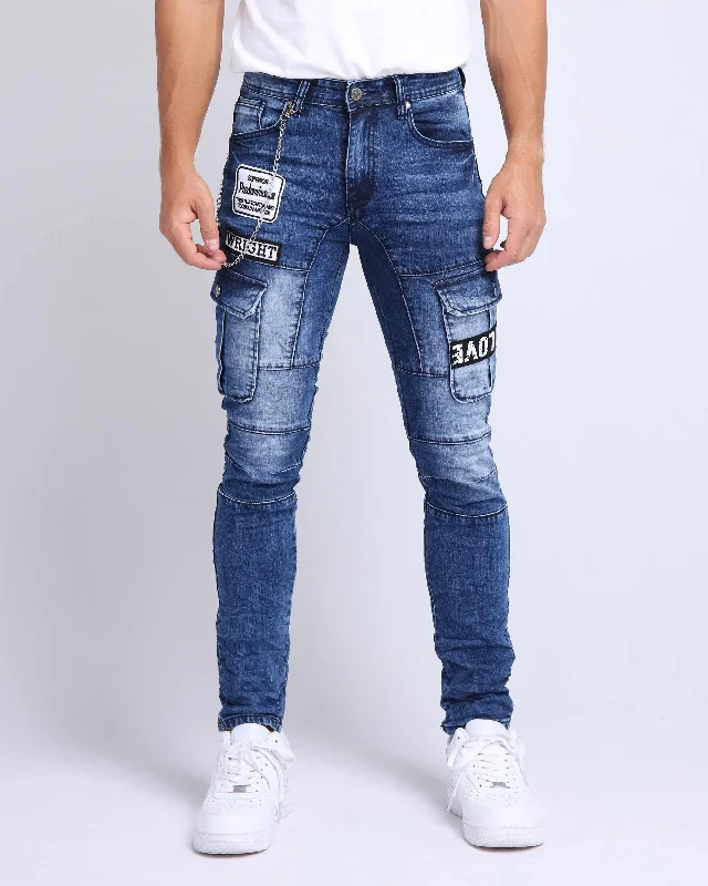 Cozy Footwear Badges Slim Fit Workwear Blue Jeans