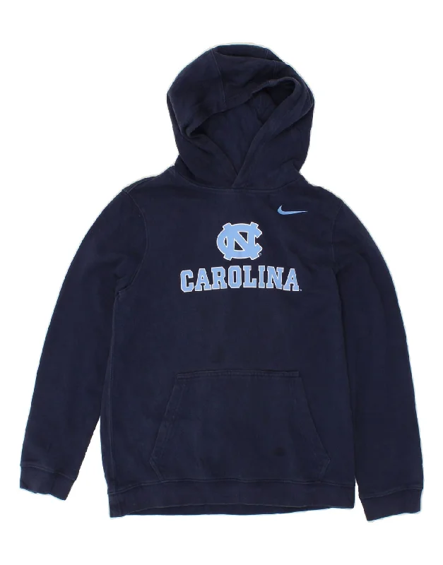 Sporty Elegance NIKE Boys Graphic Hoodie Jumper 12-13 Years Large Navy Blue Cotton