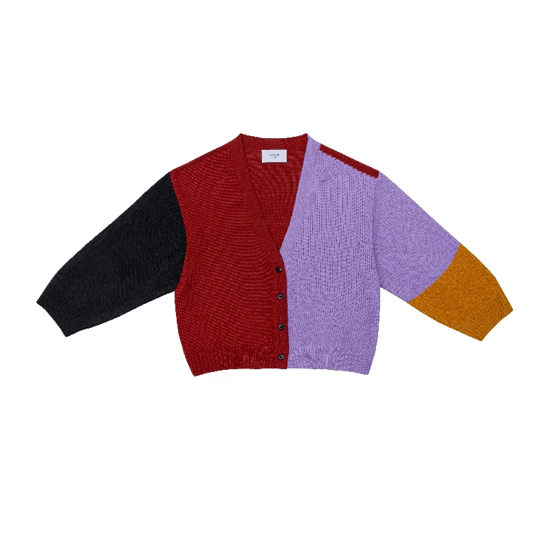 High Street Fashion WOOL CARDIGAN-Colorblock Red