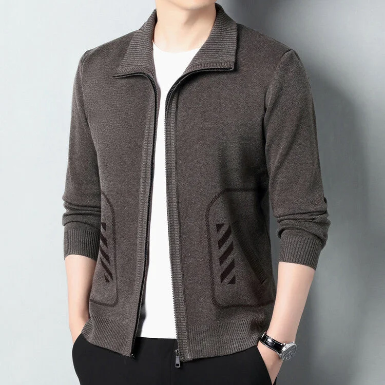 Cozy Pants Solid Color Knitted Cardigan For Men