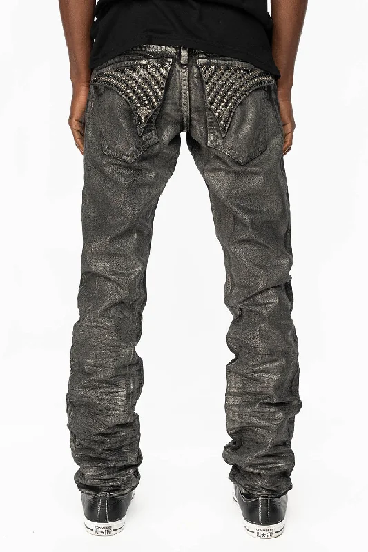 Timeless Style MENS LONG FLAP SLIM JEANS WITH FULL CRYSTALS IN RUSH SILVER COATED DNM Timeless Style MENS LONG FLAP SLIM JEANS WITH FULL CRYSTALS IN RUSH SILVER COATED DNM