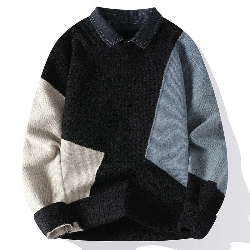 High-end Design Men's False Two Pieces Sweater Base Knitting Thickened