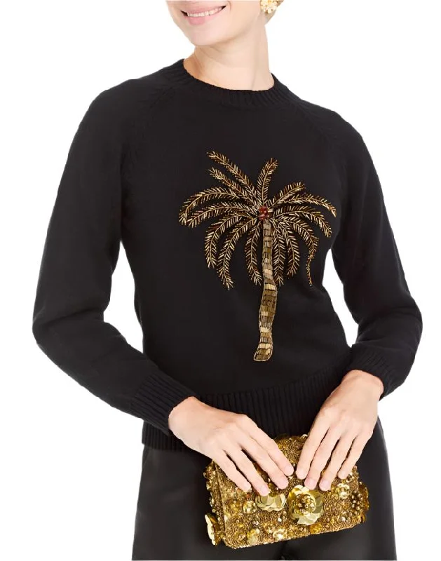 All-Day Comfort Delilah Palm Sweater in Black/Gold