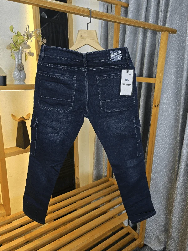 Comfort Fit Side Hang Denim Cargo Jeans Blue Wash
