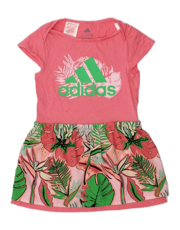 Light Comfort ADIDAS Girls Graphic T-Shirt Dress 2-3 Years Pink Floral Cotton