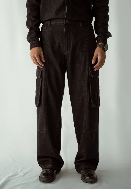 Classic Style Straight Leg Cargo Jeans - Black Wash