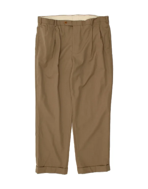 Soft Fabrics BROOKS BROTHERS Mens 346 Pegged Chino Trousers W40 L30 Khaki Wool