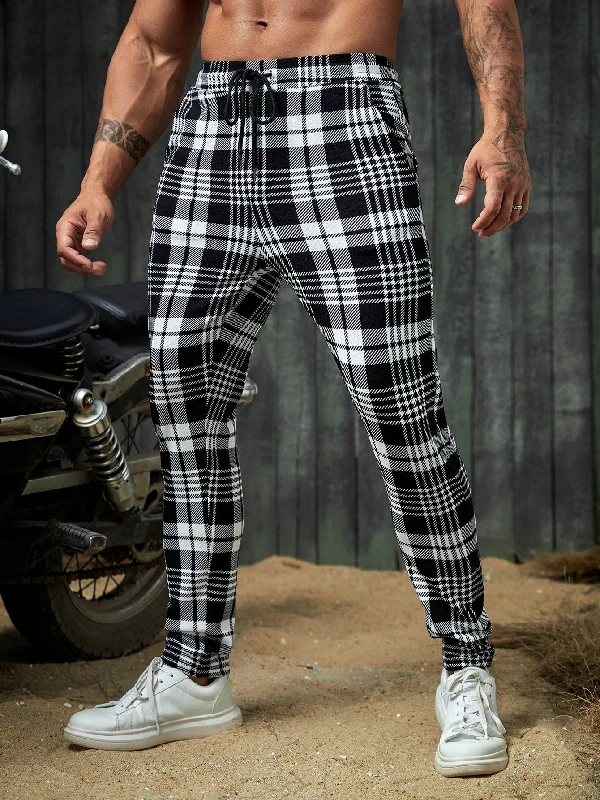 Comfortable Lifestyle Manfinity Homme Men Plaid Print Drawstring Waist Trousers