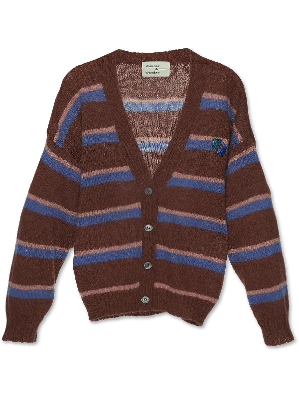 Exquisite Design NECK STRIPED CARDIGAN-Peacan Stripe
