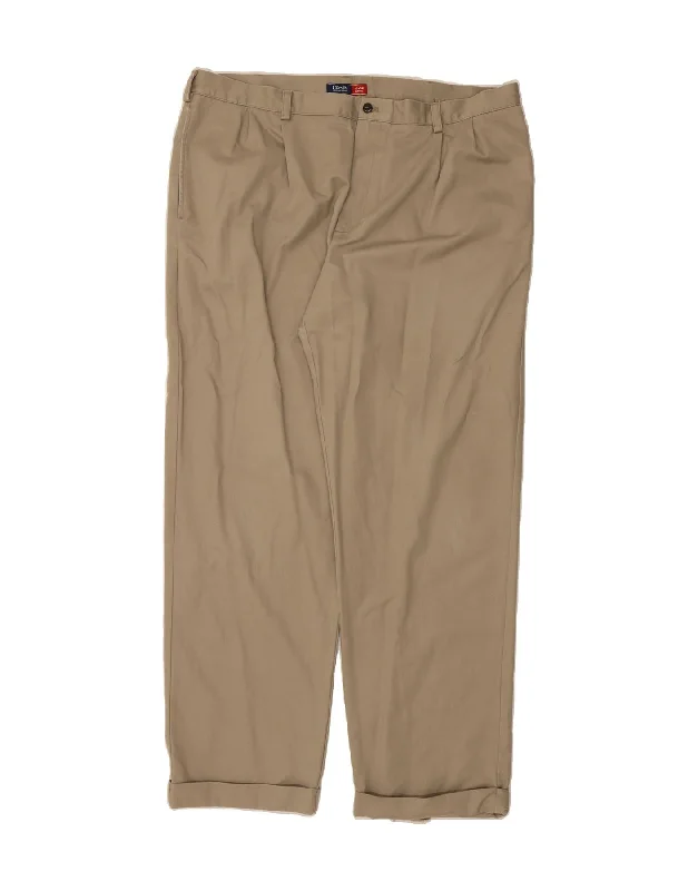 Soft Knitwear IZOD Mens Classic Fit Pegged Chino Trousers W42 L34 Beige Cotton
