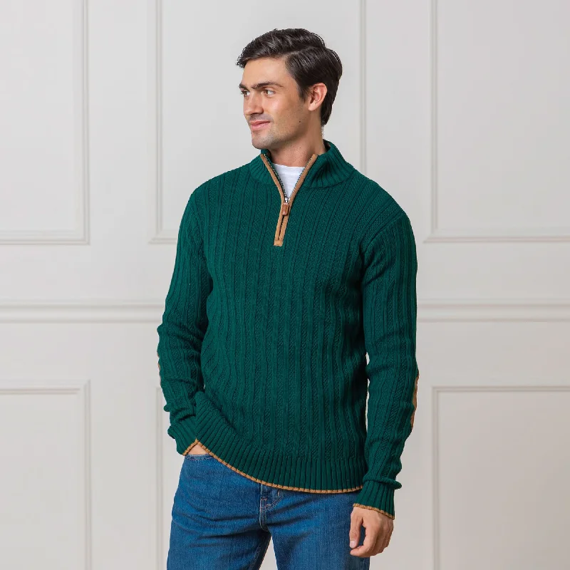 Elegant Design Half Zip Sweater with Suede Trim