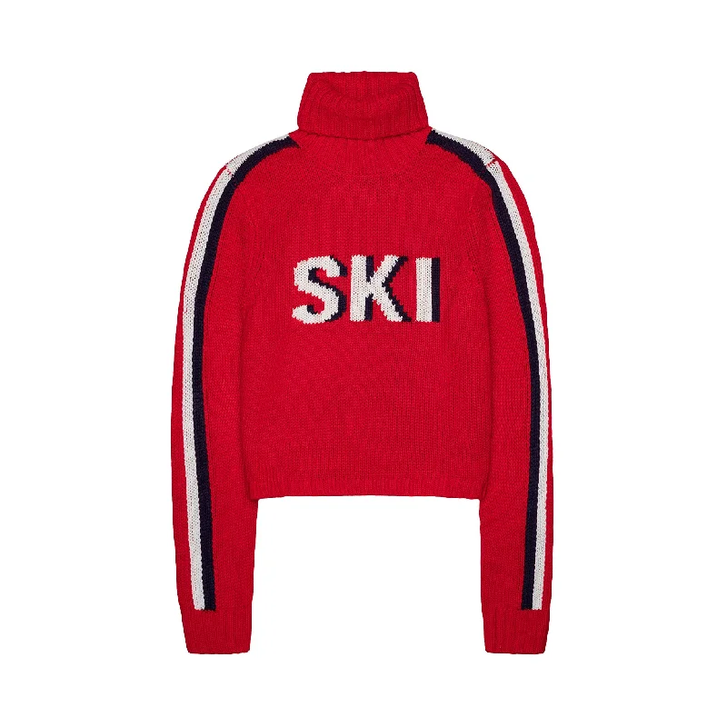 Weekend Comfort Wear Cropped Ski Turtleneck Sweater in Red
