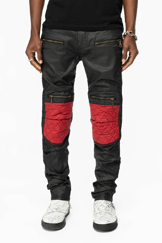 Relaxed Dresses MENS BIKER JEANS IN DY FABRIC IN BLACK WASH WITH RED INSERTS