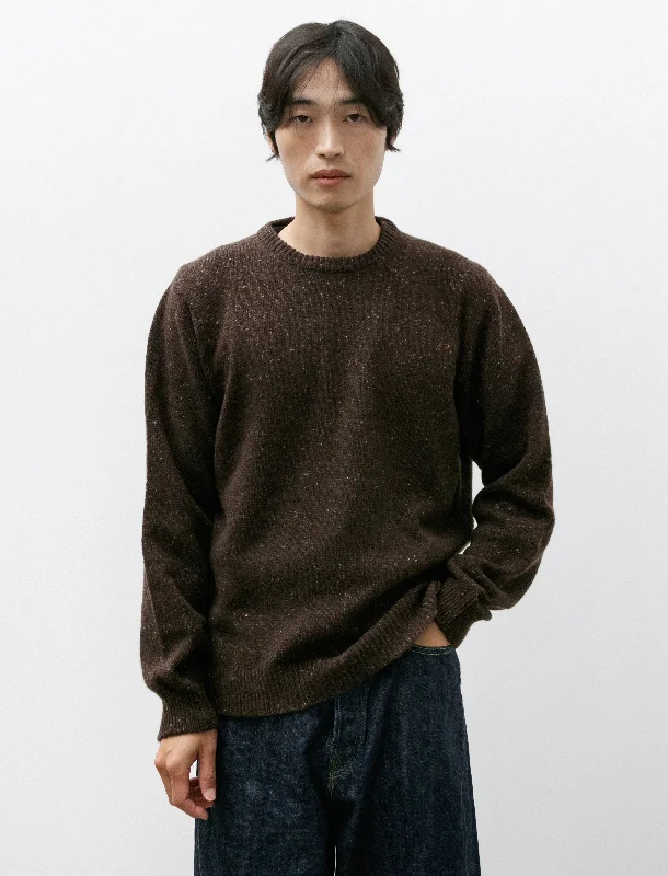 Cozy Knits Crewneck Sweater Recycled Cashmere Wool Brown Donegal
