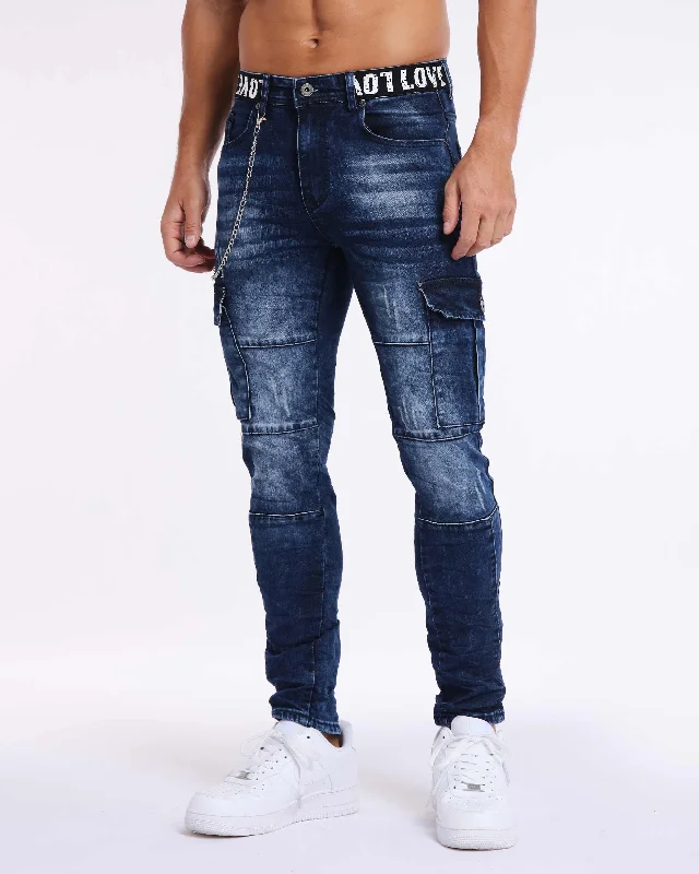 Cozy Fashions Printed Waist Slim Fit Workwear Blue Jeans
