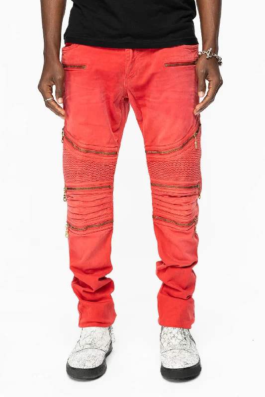Breathable Comfort MENS THE SHOW BIKER JEANS IN SULFUR RED WASH
