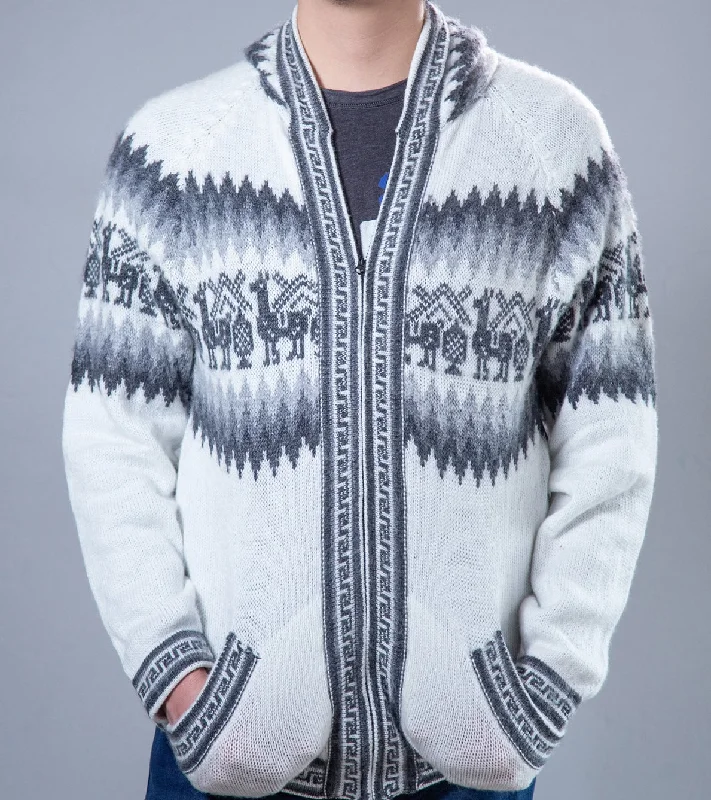 Personalized Design Mens Little Llamas Hooded Sweater Alpaca Wool Knitted Jacket Hoodie