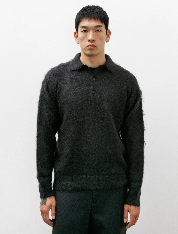 Fashionable And Fashionable Brushed Super Kid Mohair Knit Polo Ink Black