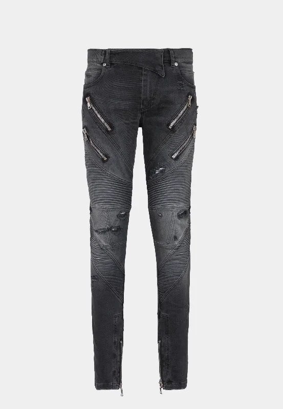 Soft And Comfortable Balmain Destroyed Biker Denim Pants - Black Wash
- Slim Jeans Black