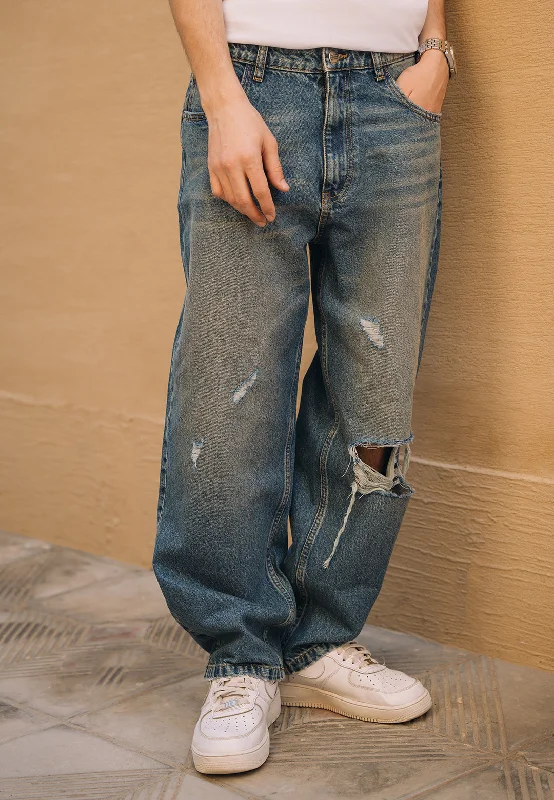 Exquisite Details Ripped Baggy Fit Jeans - Tint Over Dyed