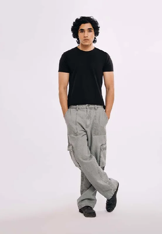 Romantic Temperament Utility Pocket Cargo Jeans - Light Grey
