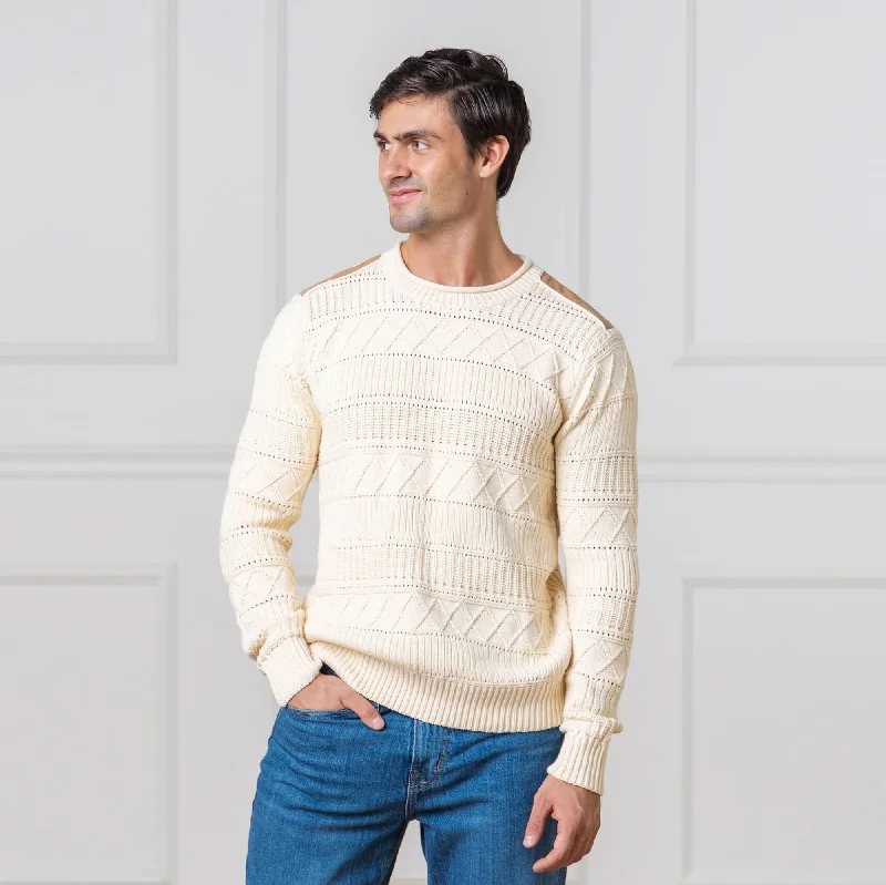 Modern City Cable Sweater with Suede Detail