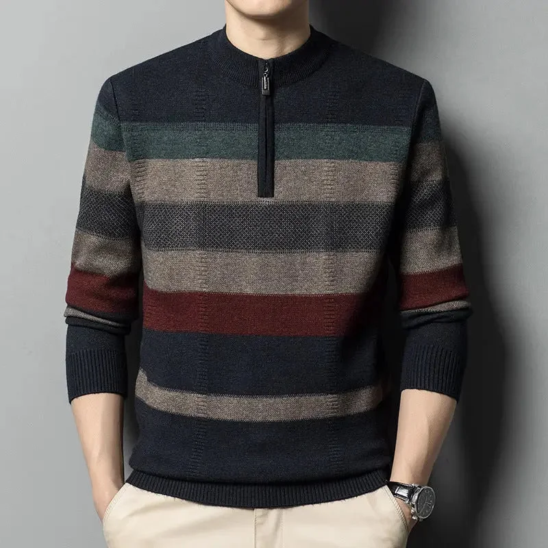 Refreshing Design Men's Contrasting Striped Pure Wool Knitted Sweater