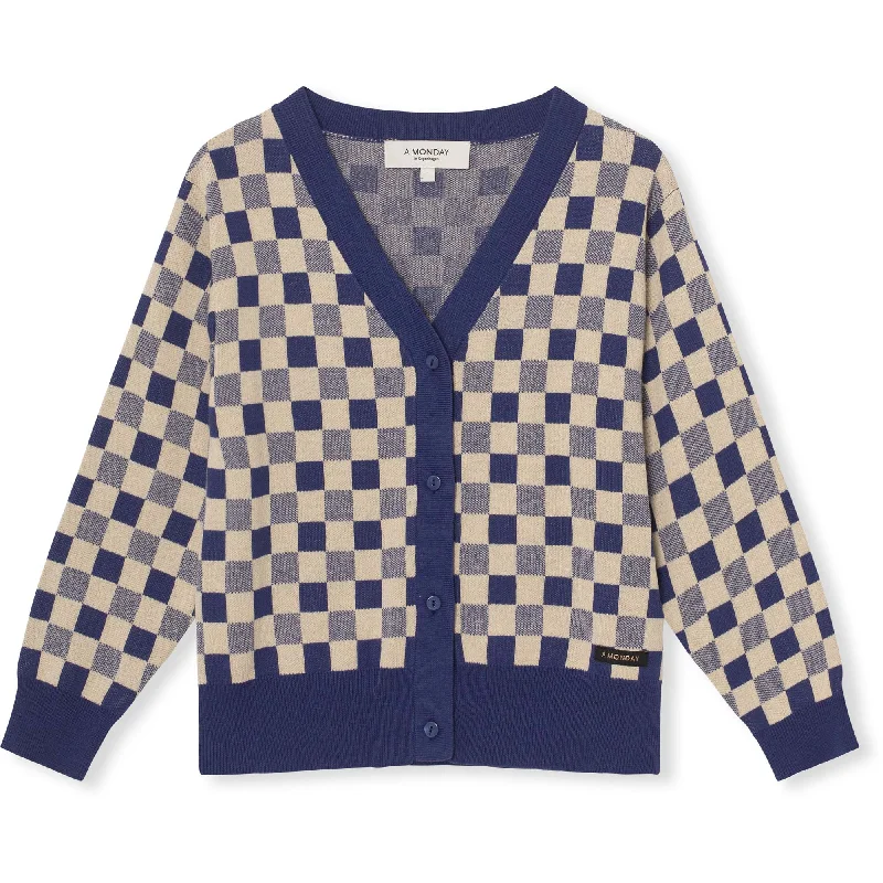 Cute Style KIMMIE CARDIGAN-Estate Blue Check