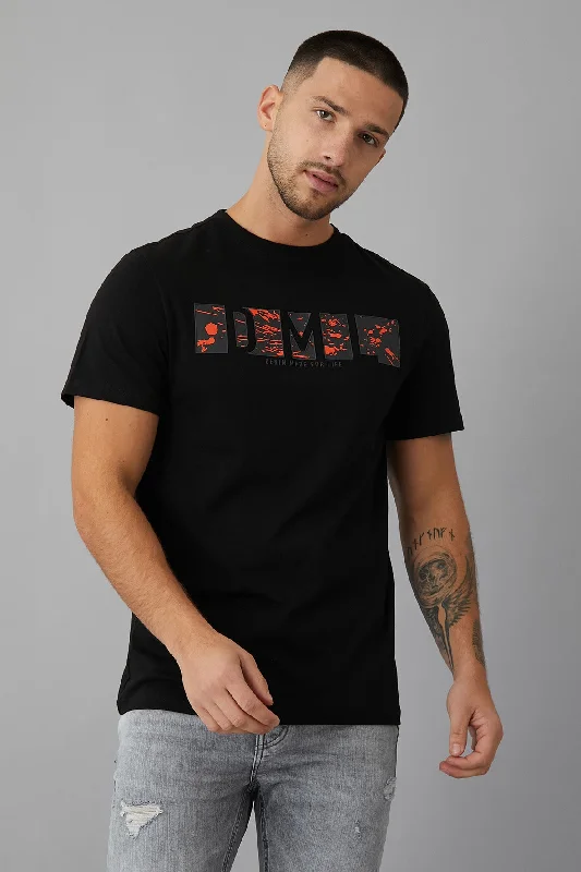 Short Design Splash Printed crew neck t-shirt in Black