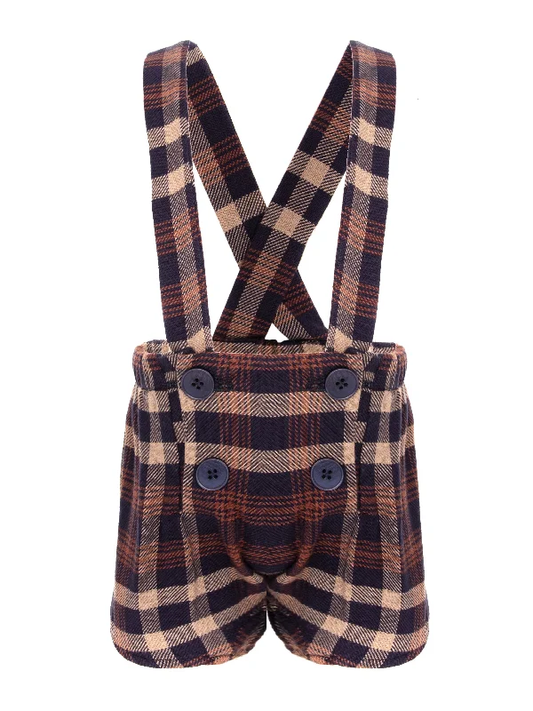 Trendy Casuals JOELLE BLOOMERS IN BROWN AND BLUE PLAIDS AND SUSPENDERS