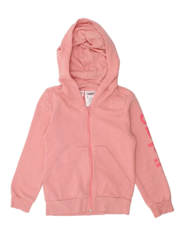 Layered Comfort ADIDAS Girls Graphic Zip Hoodie Sweater 5-6 Years Pink Cotton