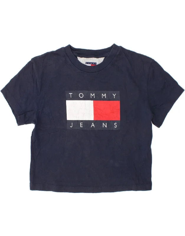Soft Style TOMMY HILFIGER Girls Crop Graphic T-Shirt Top 11-12 Years Navy Blue