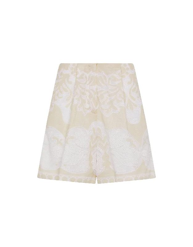 Simple Style Gwen Raschel Shorts in Beige/White Lace