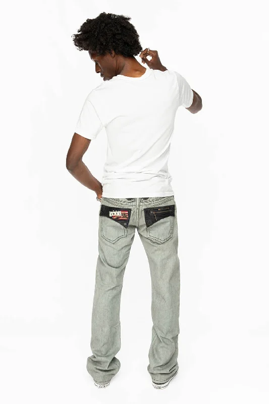 Easy Style ROBIN’S LEATHER  FLAP STRAIGHT LEG JEANS IN FUTURE WASH