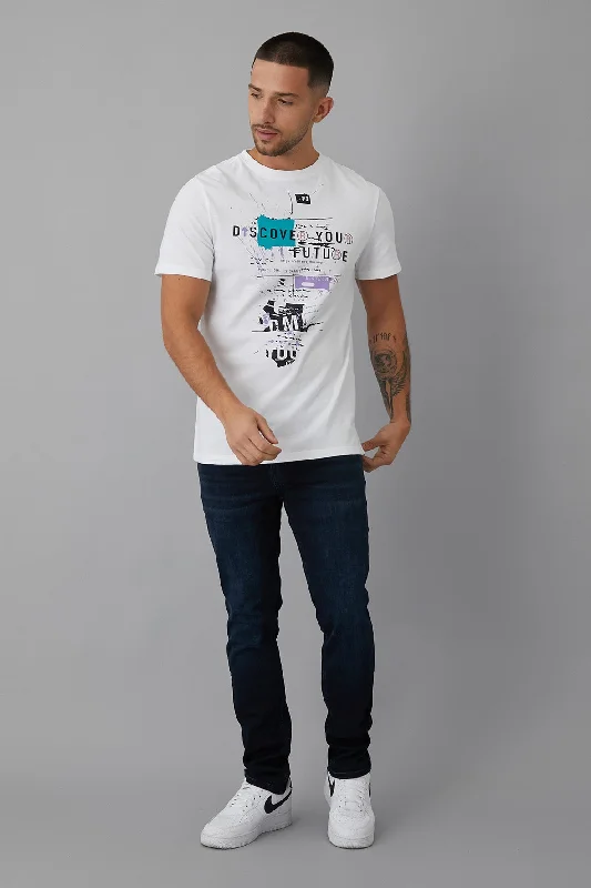 Trendy And Casual Discovery Printed crew neck t-shirt in optic White