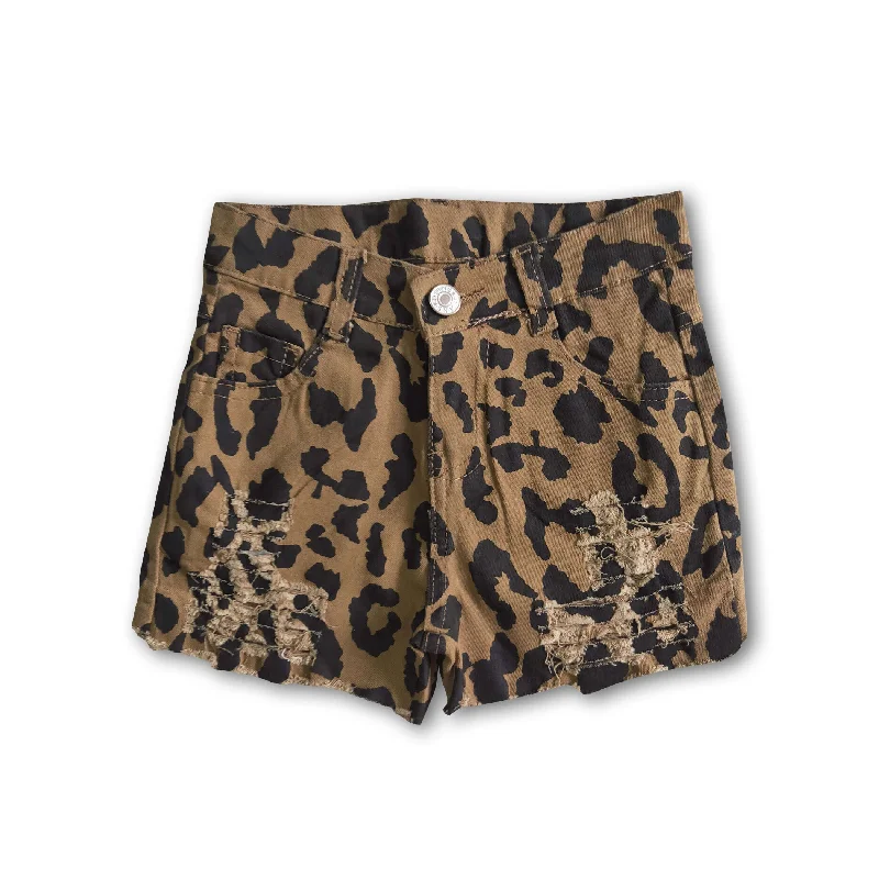 Chic Outfits Girl leopard jeans waistband denim shorts