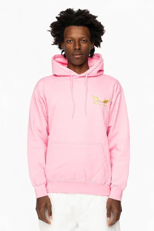 Fashion Comfort PULLOVER HOODIE IN LIGHT PINK WITH GOLD WINGS EMBROIDERY