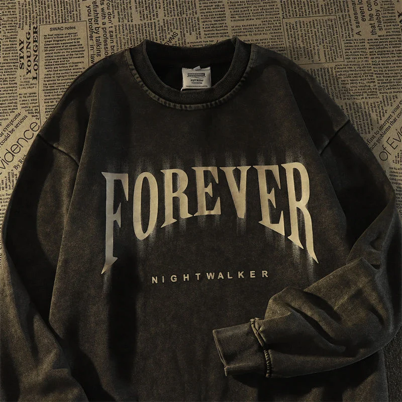 Street Charm Wash Water Crewneck Hoodie Men's Niche Retro Autumn Couple Top