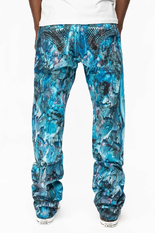 Weekend Comfort MENS CLASSIC STRAIGHT LEG LONG FLAP JEANS IN WATER INK BLUE WITH CRYSTALS Weekend Comfort MENS CLASSIC STRAIGHT LEG LONG FLAP JEANS IN WATER INK BLUE WITH CRYSTALS