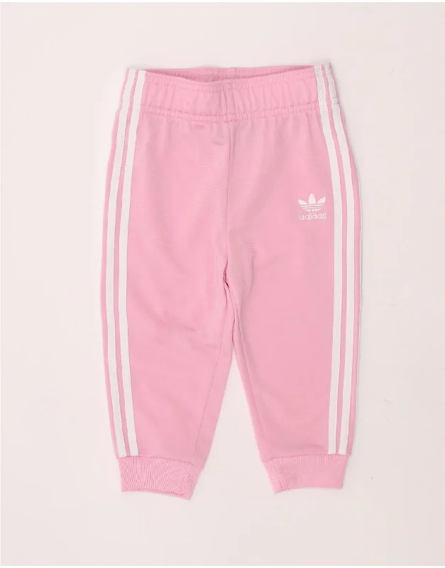 Cozy Pants ADIDAS Baby Girls Joggers Tracksuit Trousers 12-18 Months Pink Polyester
