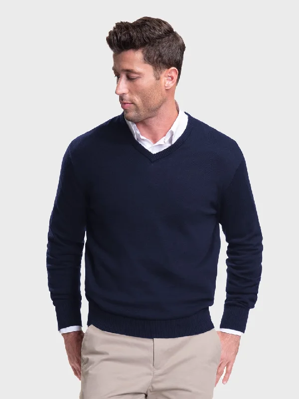 Cozy Chic Men's V-Neck Sweater - Navy