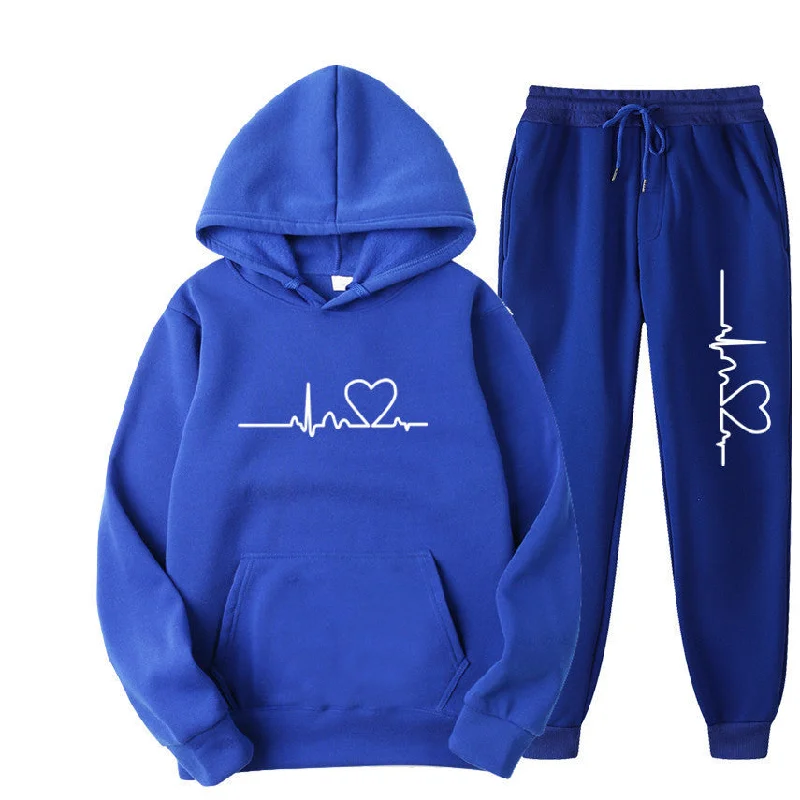 Warm Atmosphere Men's And Women's Fleece-lined Sweater Suit Autumn And Winter Heart Figure Hoodie