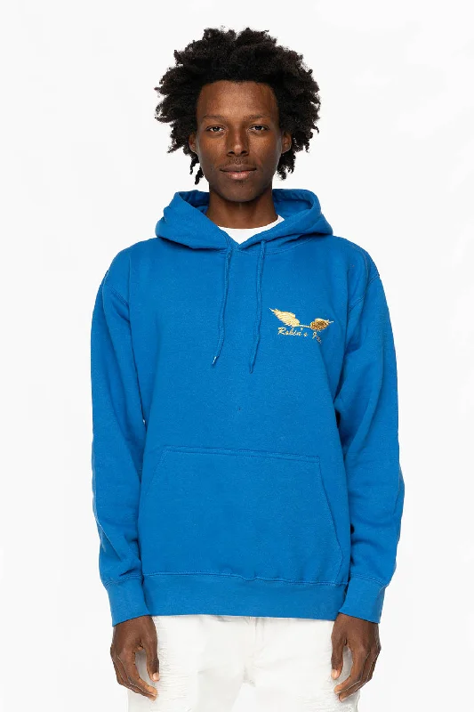 Simple Comfort PULLOVER HOODIE IN  ROYAL BLUE WITH GOLD WINGS EMBROIDERY