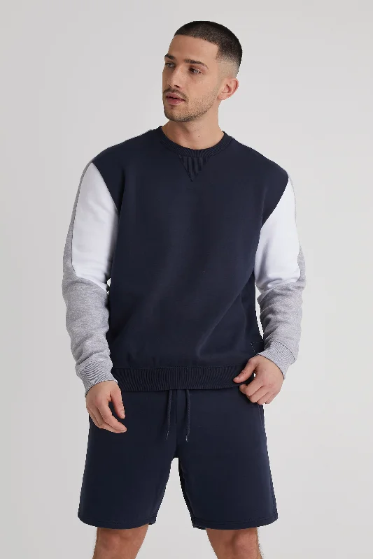 British Style Ezra premium cut & sew fleece Sweat in Navy