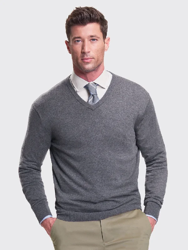 Luxe Comfort Men's V-Neck Sweater - Medium Heather Grey